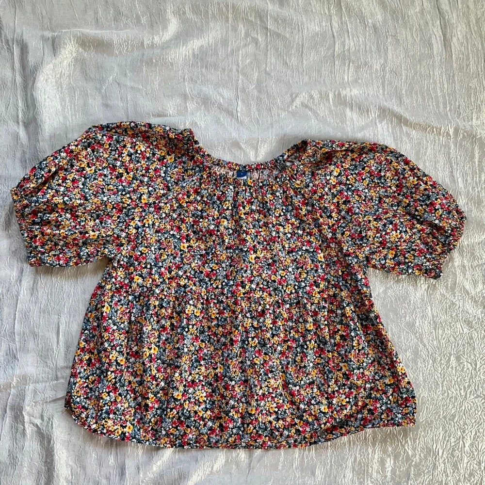 Old Navy Floral Babydoll Peplum Top Blouse Flutter Puff Sleeve Sz. L Cottagecore